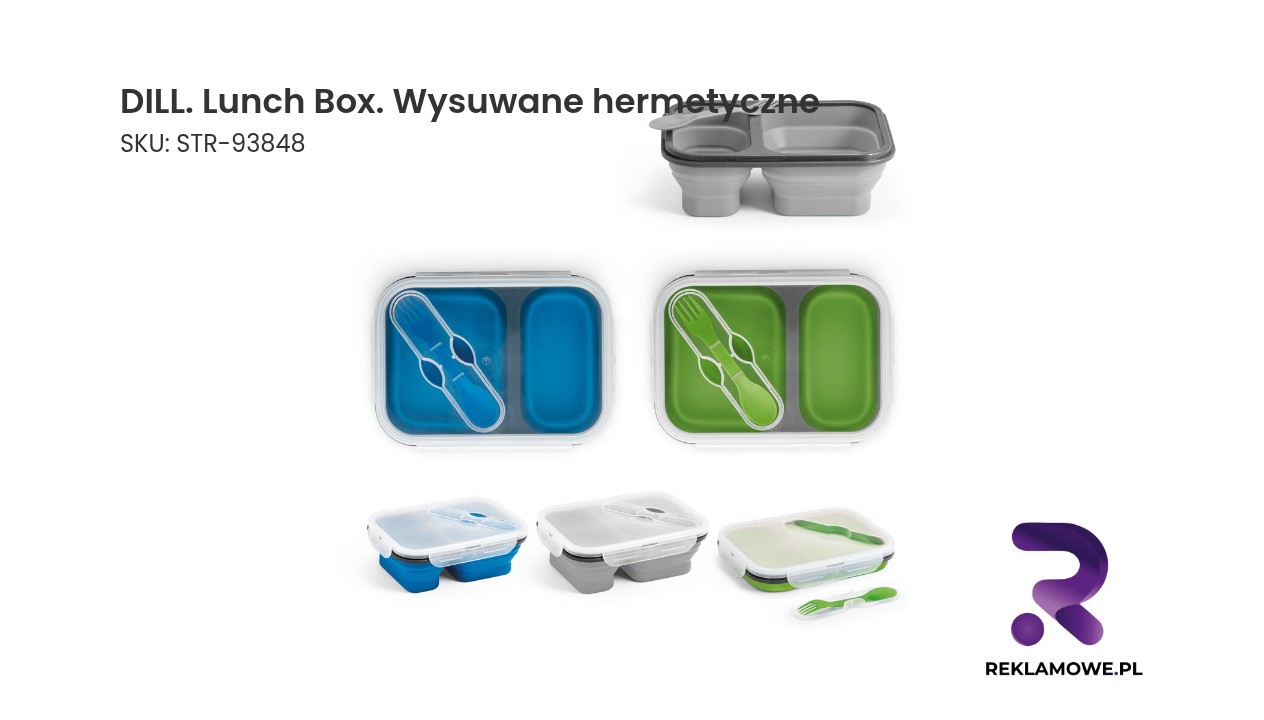 DILL. Lunch Box. Wysuwane hermetyczne pudełko wykonane z silikonu i PP (480 i 760 mL) DILL Lunch Box wysuwane hermetyczne – szczelny pojemnik na lunch