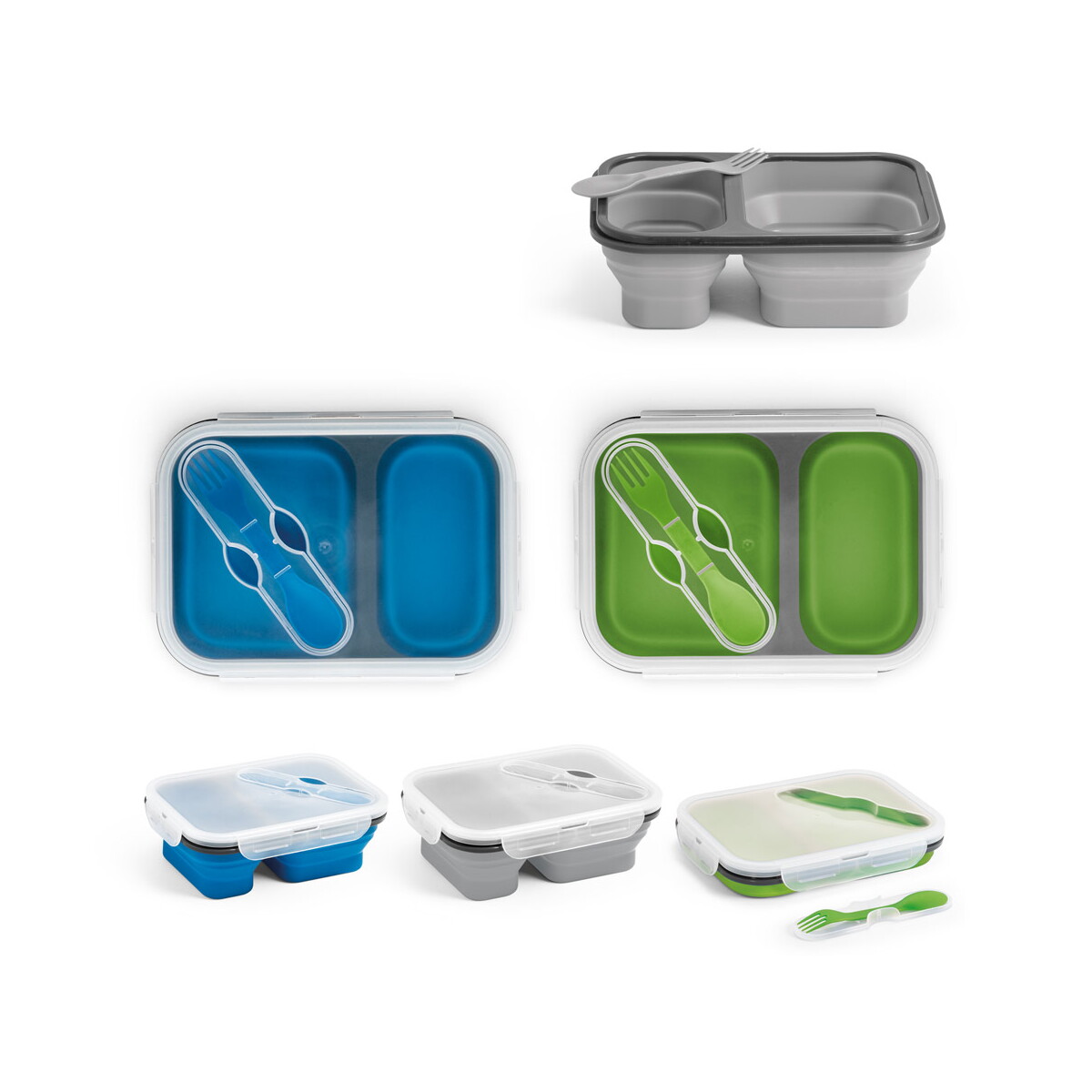 DILL. Lunch Box. Wysuwane hermetyczne pudełko wykonane z silikonu i PP (480 i 760 mL) 93848_set